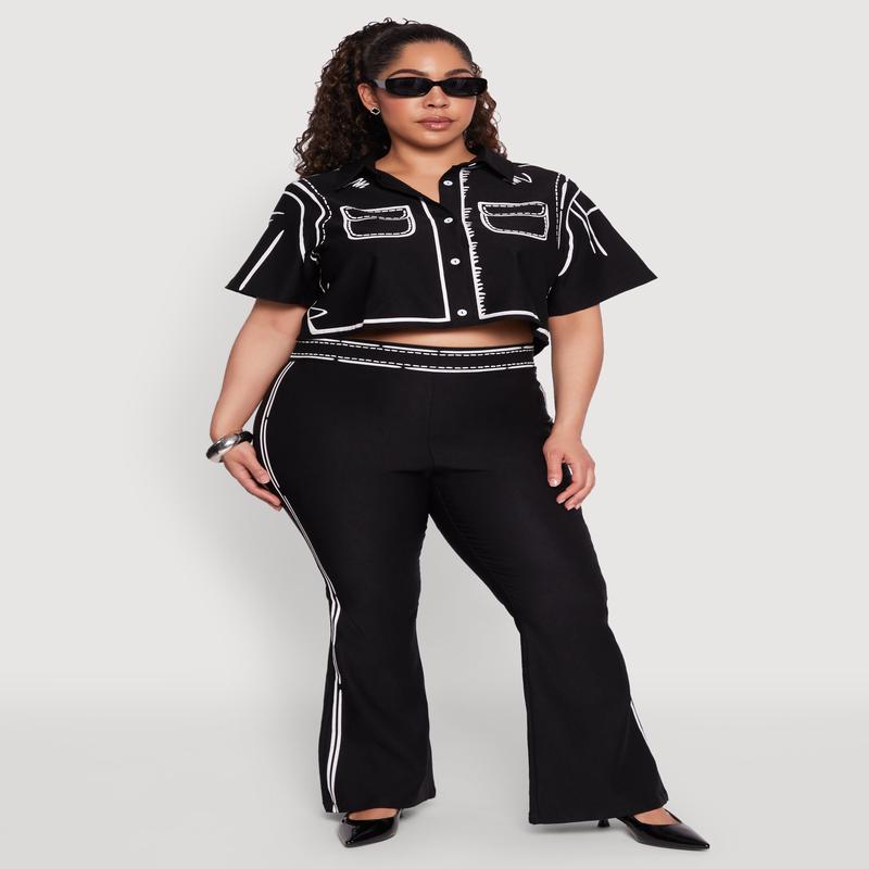 Plus Size 2D Optical Illusion Flare Pants