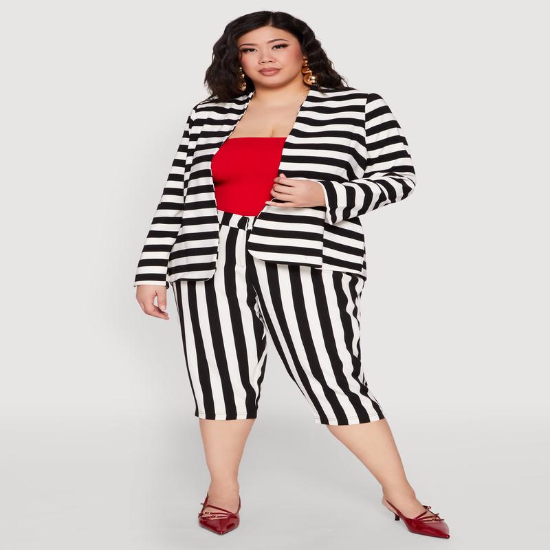 Plus Size Striped Dress Capri Pants