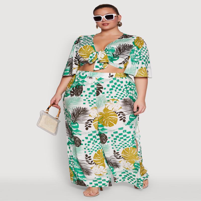 Plus Size Stylish High Waisted Wide Leg Palazzo Pants