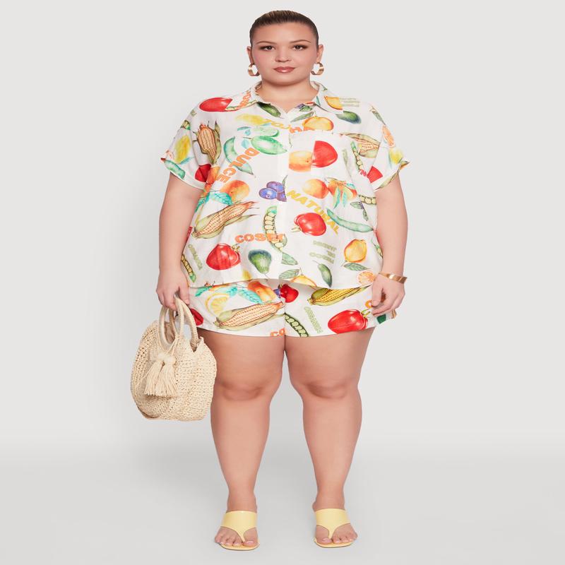 Plus Size Fruit Print Shorts
