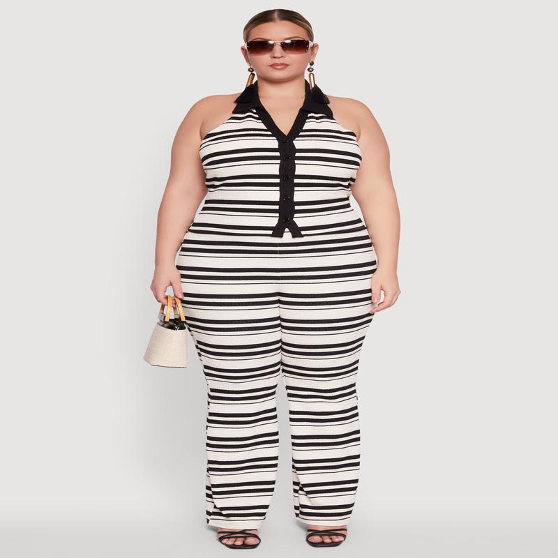 Plus Size High Waisted Striped Casual Pants