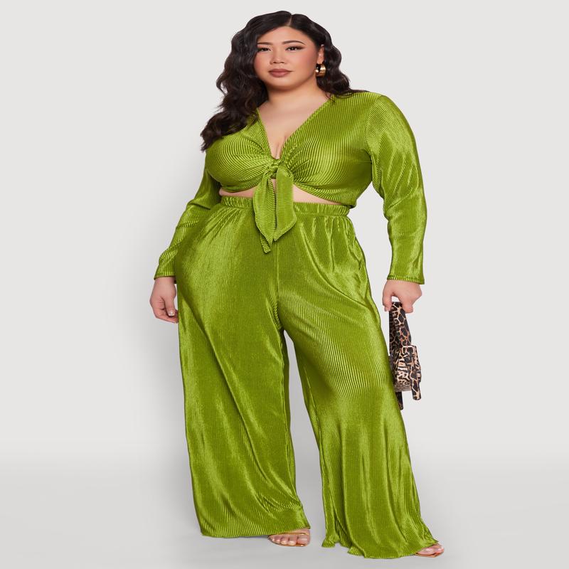 Plus Size Plisse Palazzo Pants
