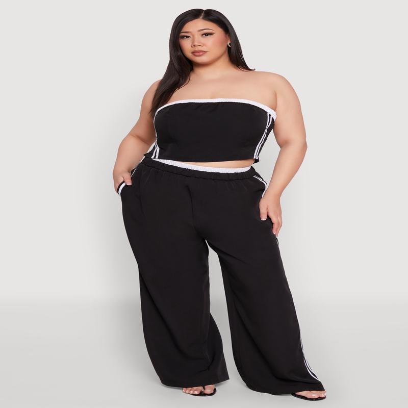 Plus Size Varsity Stripe Wide Leg Pants