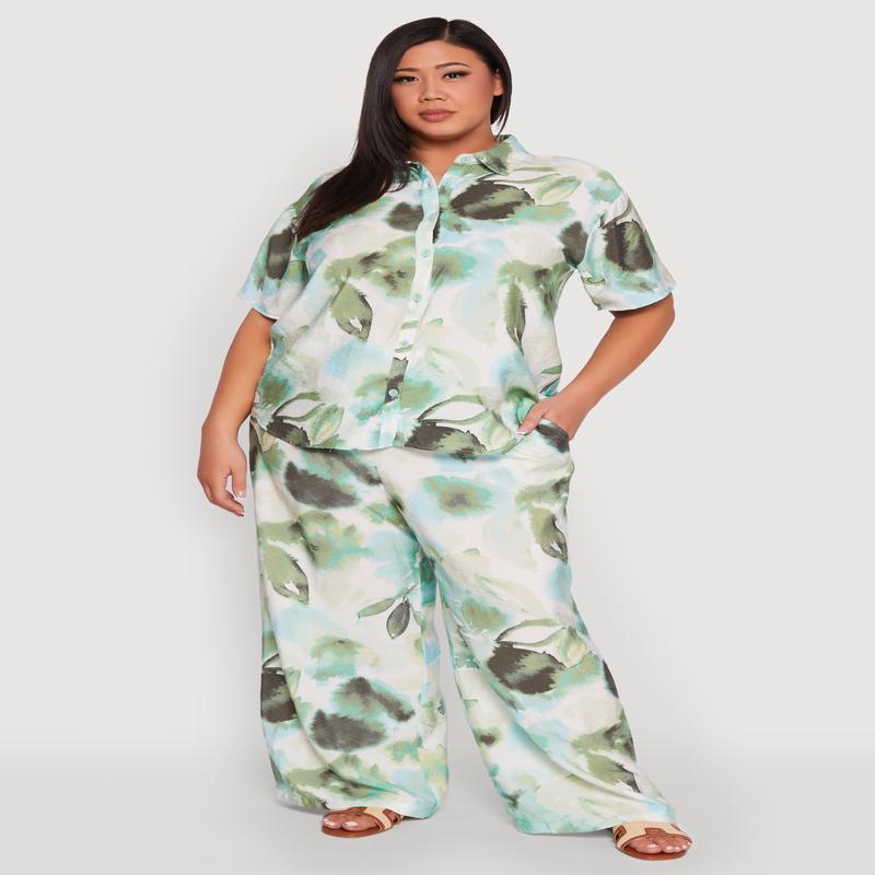 Plus Size Water Color Graphic Palazzo Pants