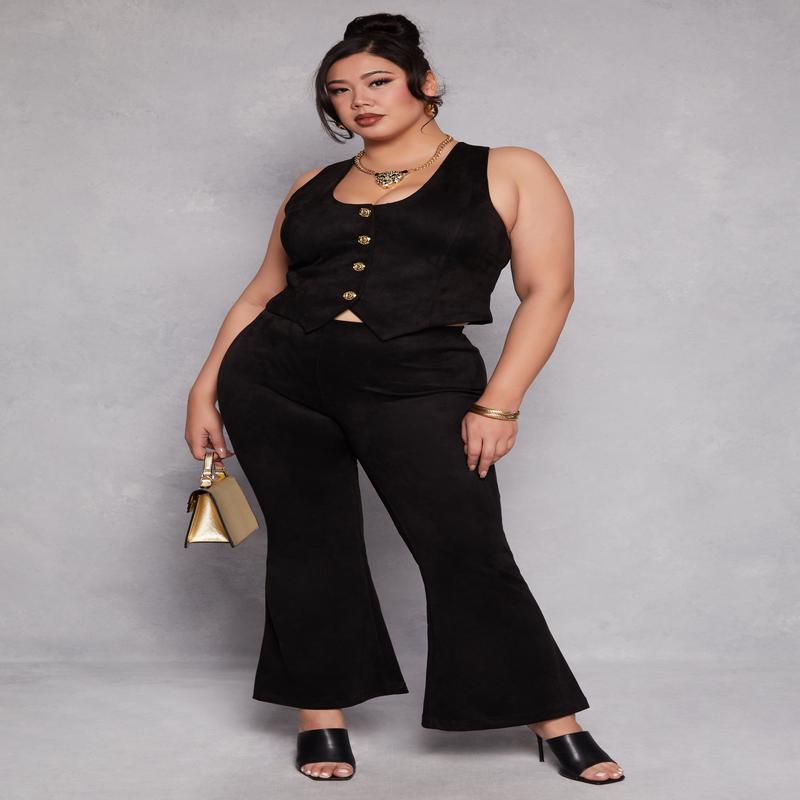 Plus Size Faux Suede Flare Pants