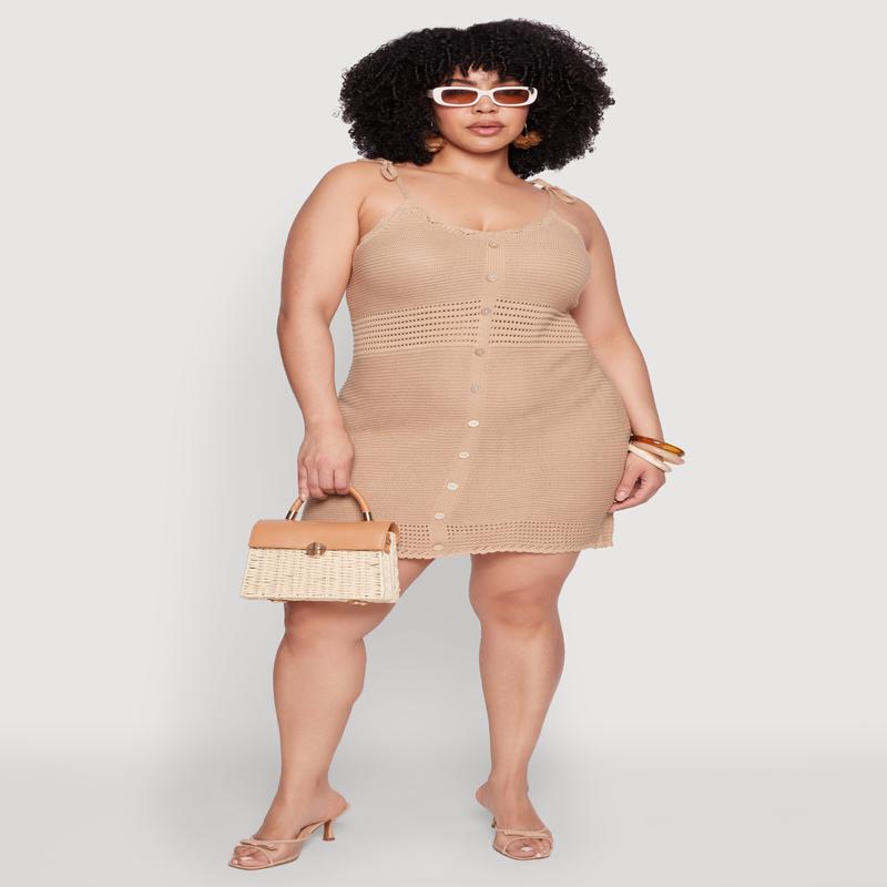 Plus Size Almost Famous Tie Strap Mini Dress