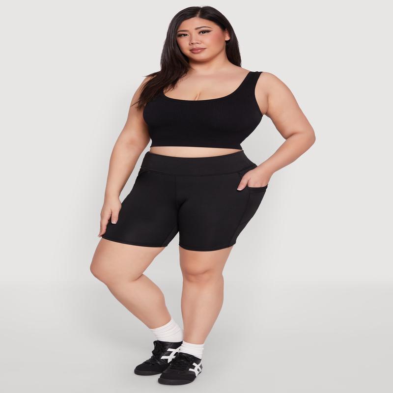 Plus Size Cell Phone Side Pocket Biker Shorts