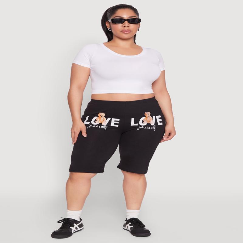 Plus Size Love Yourself Graphic Biker Shorts
