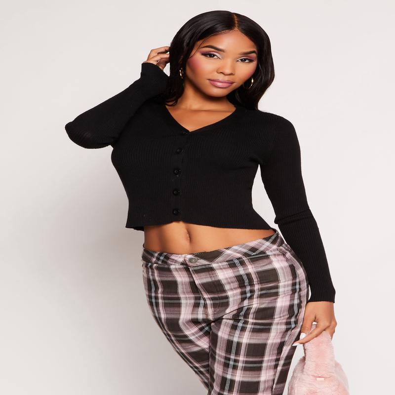 Ribbed Knit Button Front Cardigan