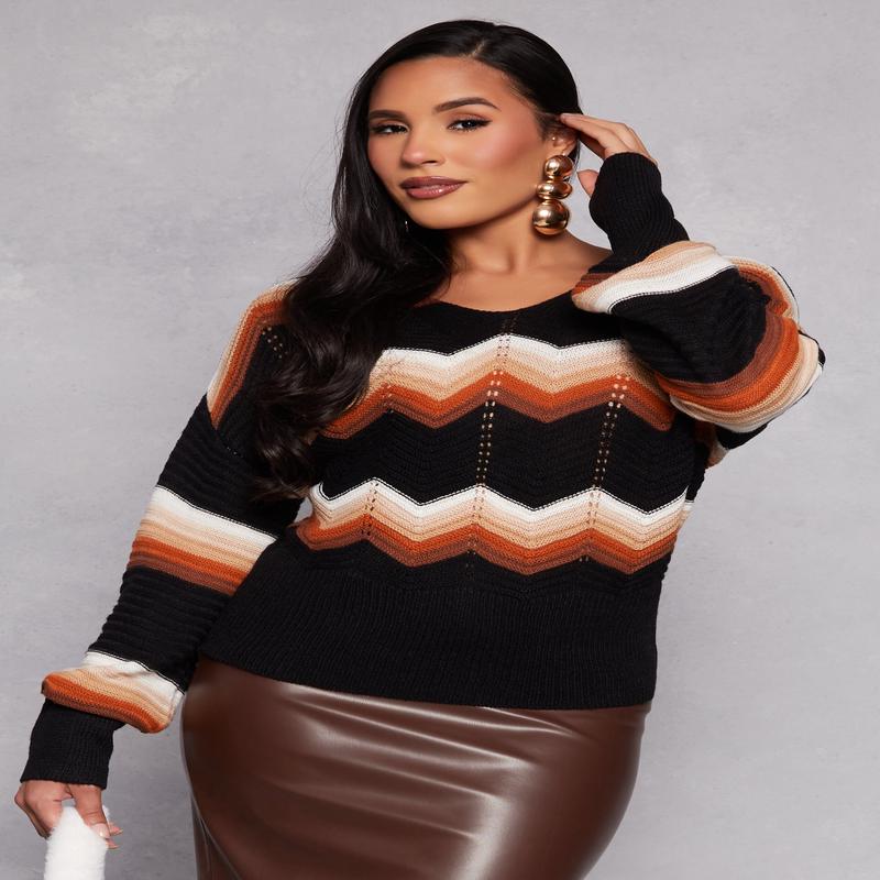 Chevron Knit Caged Back Sweater