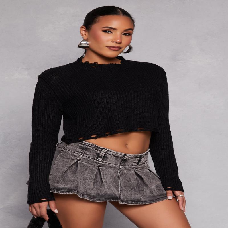 Distressed Hem Cropped Sweater