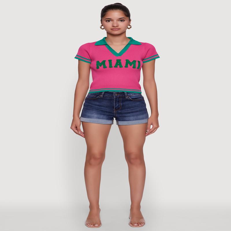 Miami Graphic Varsity Stripe Polo Shirt