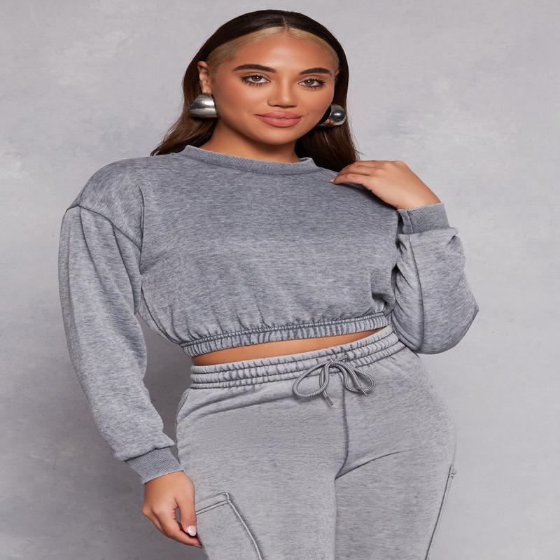 Elastic Waist Cropped Sweatshirt