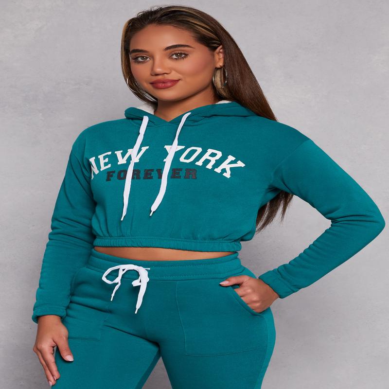 New York Forever Graphic Cropped Hoodie