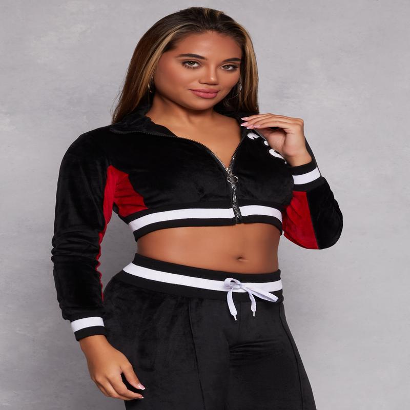 NY Chenille Patch Zip Cropped Sweatshirt