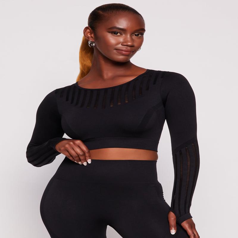 Seamless Laser Cut Long Sleeve Crop Top