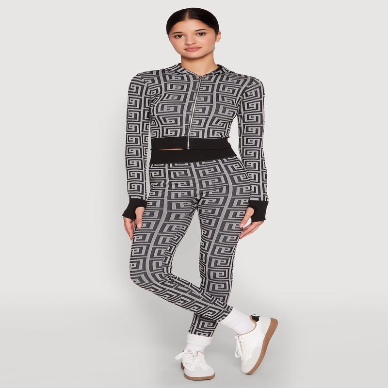 Color Block Greek Key Print Leggings