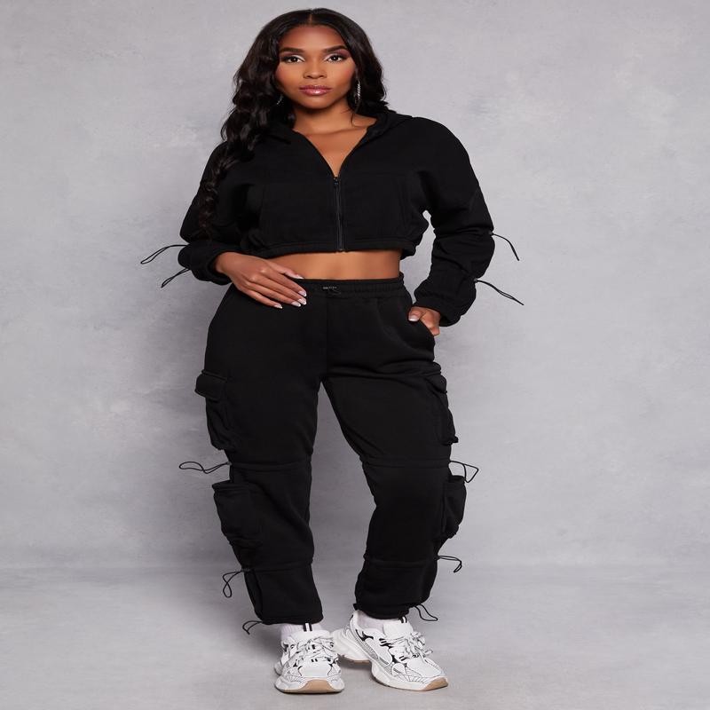 Fleece Toggle Drawstring Cargo Sweatpants