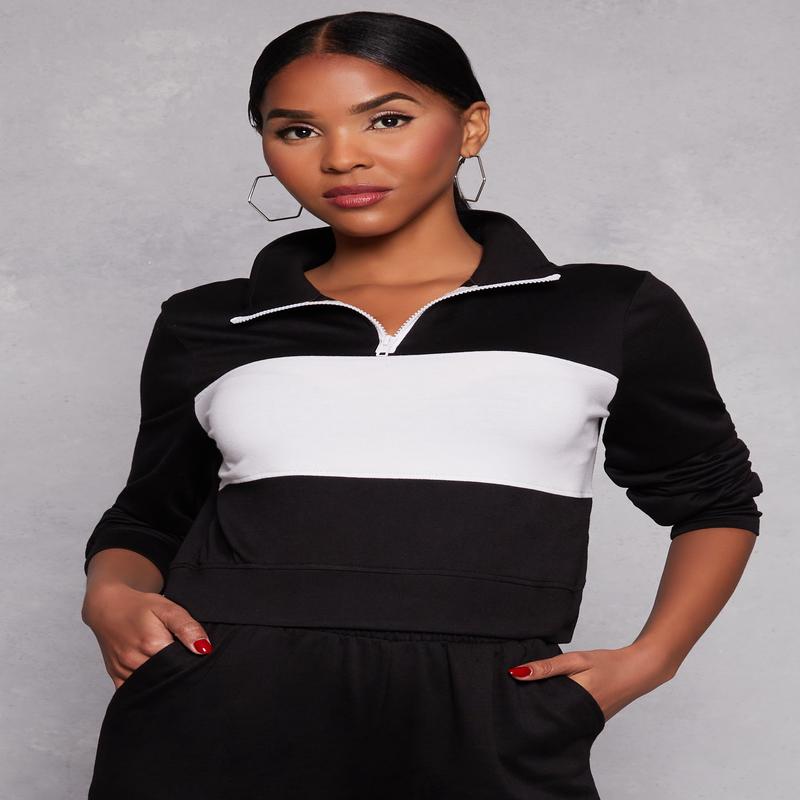 French Terry Color Block Quarter Zip Top