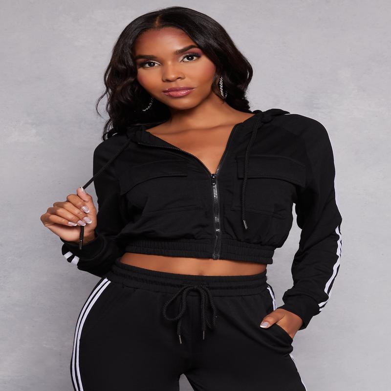 French Terry Varsity Stripe Hooded Sweatshirt