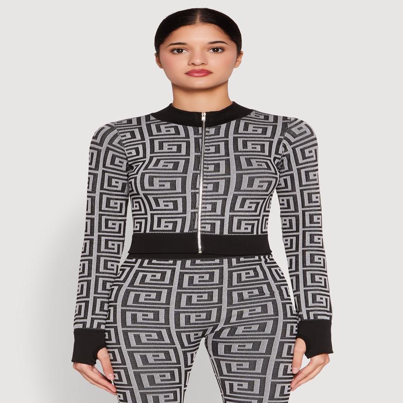 Greek Key Mock Neck Track Jacket