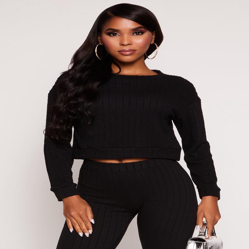 Rib Knit Long Sleeve Crop Top