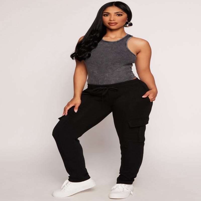 Solid Cargo Pocket Pintuck Joggers