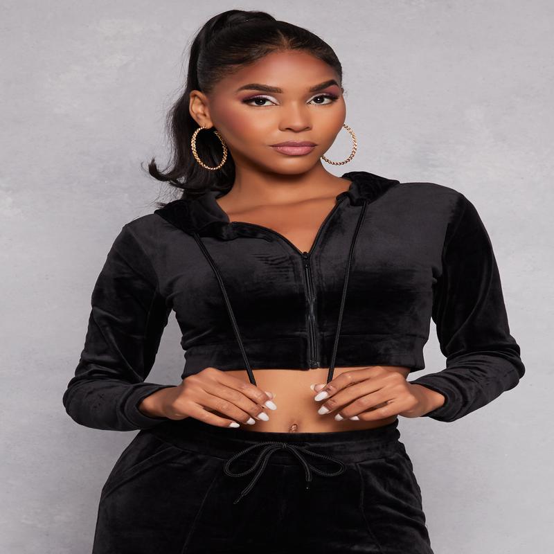 Velour Zip Front Hoodie