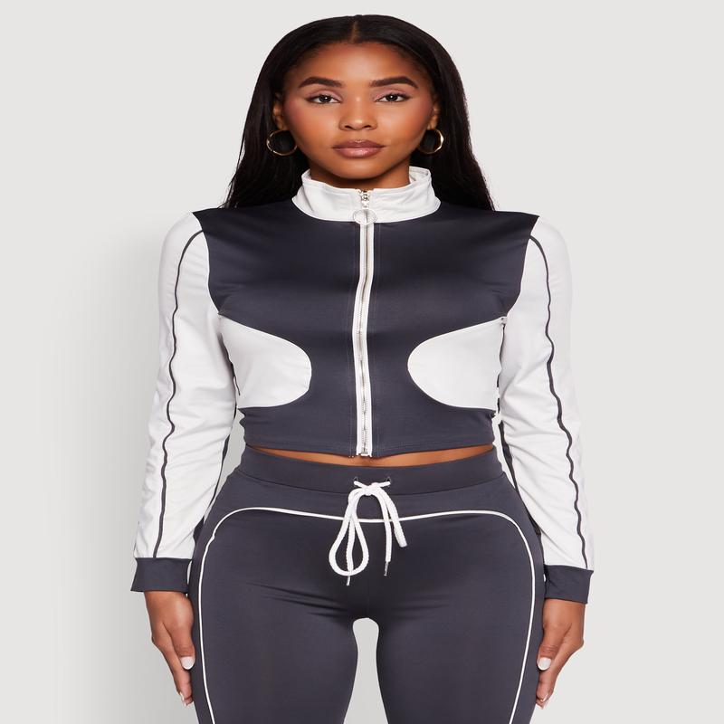 Color Block Long Sleeve O-Ring Zip Front Track Jacket