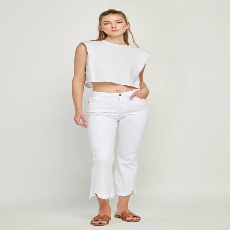 Hidden Happi Crop Flare Frayed Hem Jeans