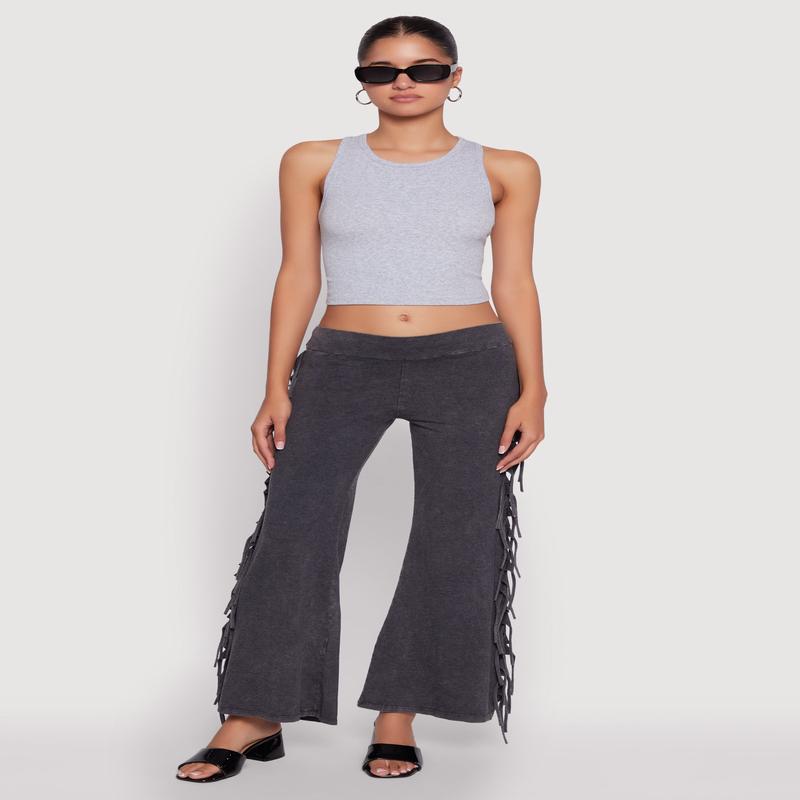 Mineral Wash Fringe Side Flared Pants