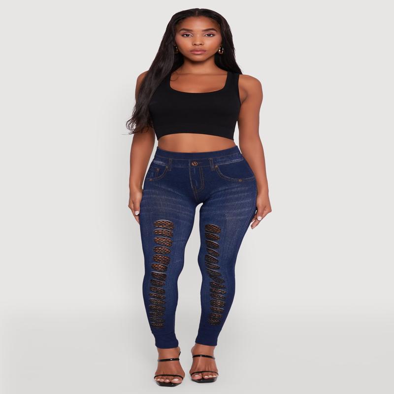 High Waisted Fishnet Detail Jeggings