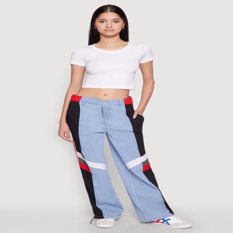 Color Block Wide Leg Denim Joggers