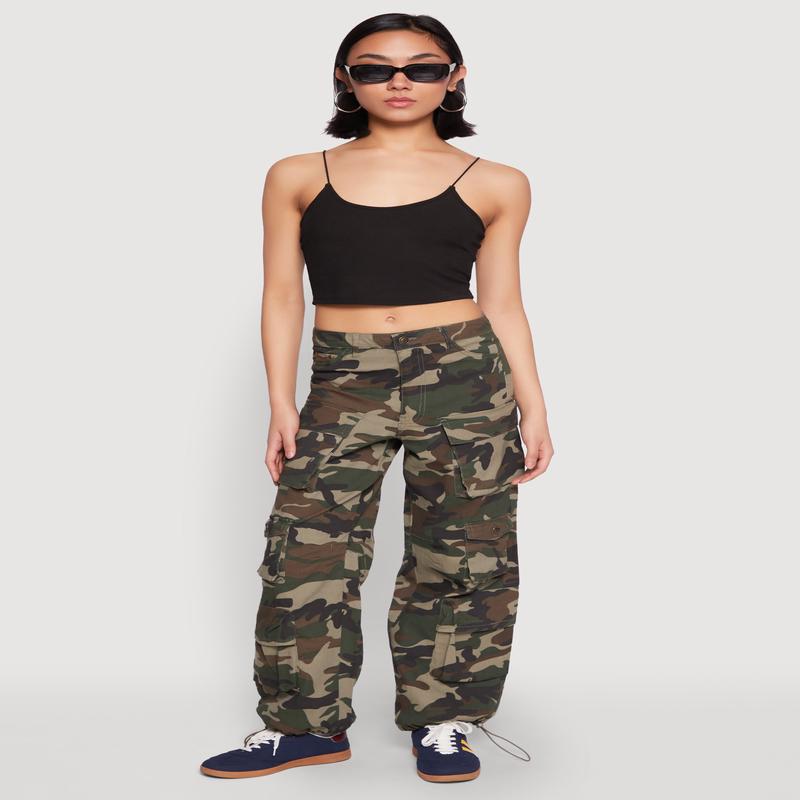 Drawstring Hem Cargo Camouflage Joggers