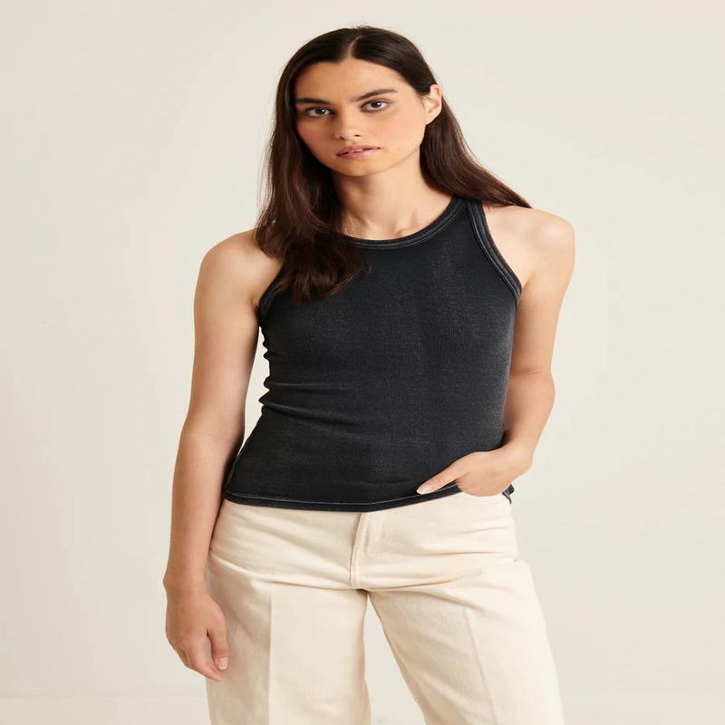 Patrick Assaraf Vintage Wash Stretch Ribbed Tank