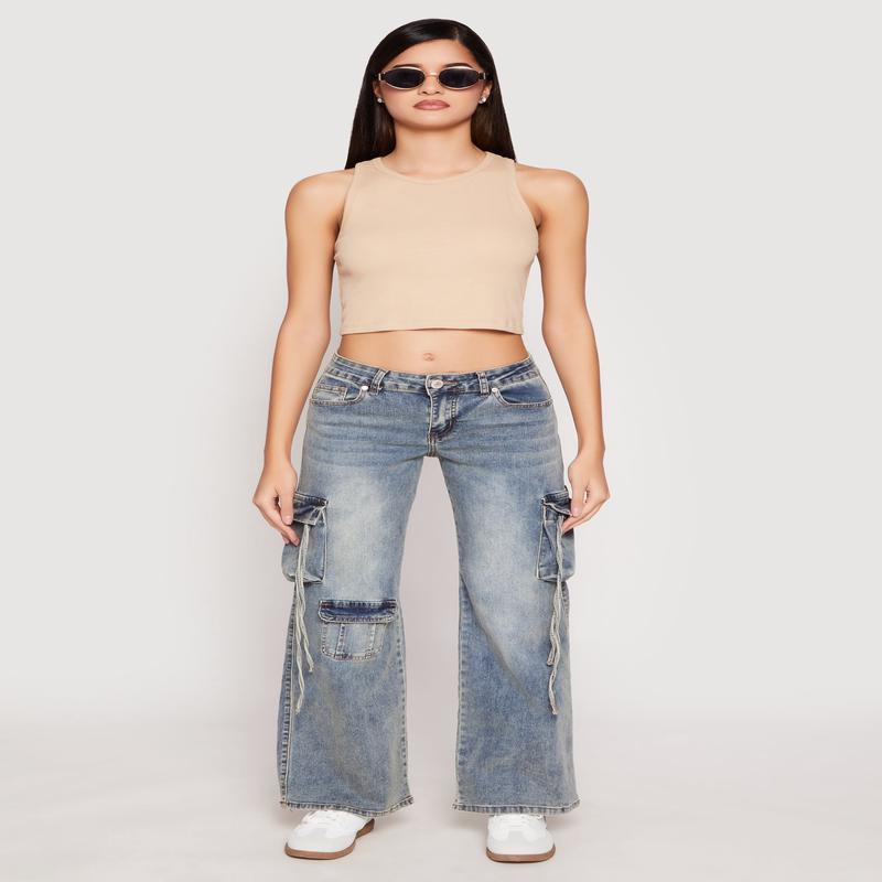 VIP Acid Wash Cargo Pocket Low Rise Jeans
