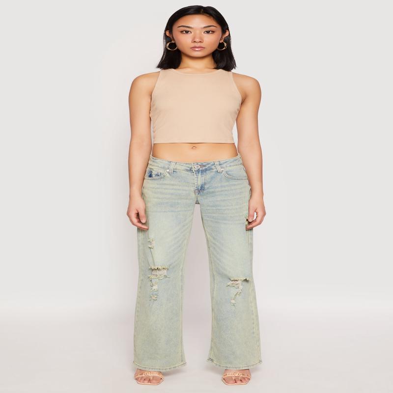 VIP Distressed Low Rise Wide Leg Jeans