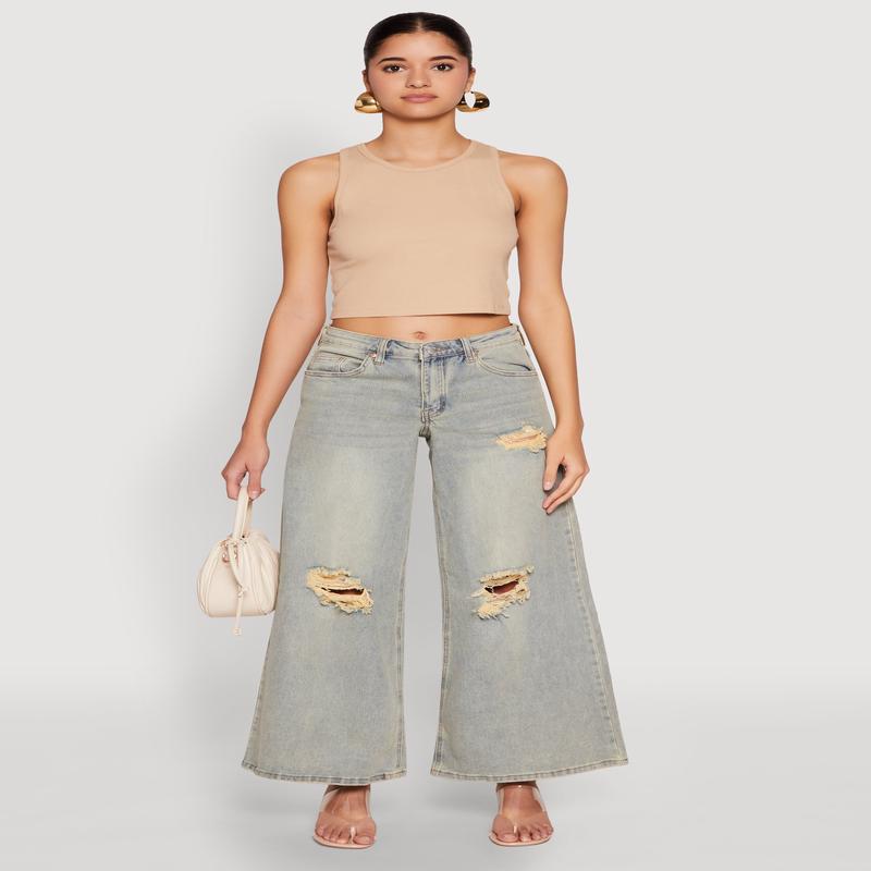 Almost Famous Distressed Wide Leg Jeans