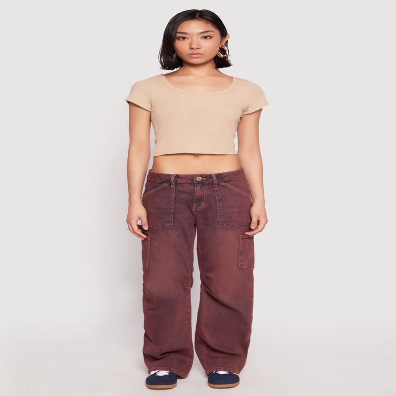 Almost Famous Mineral Wash Cargo Barrel Jeans