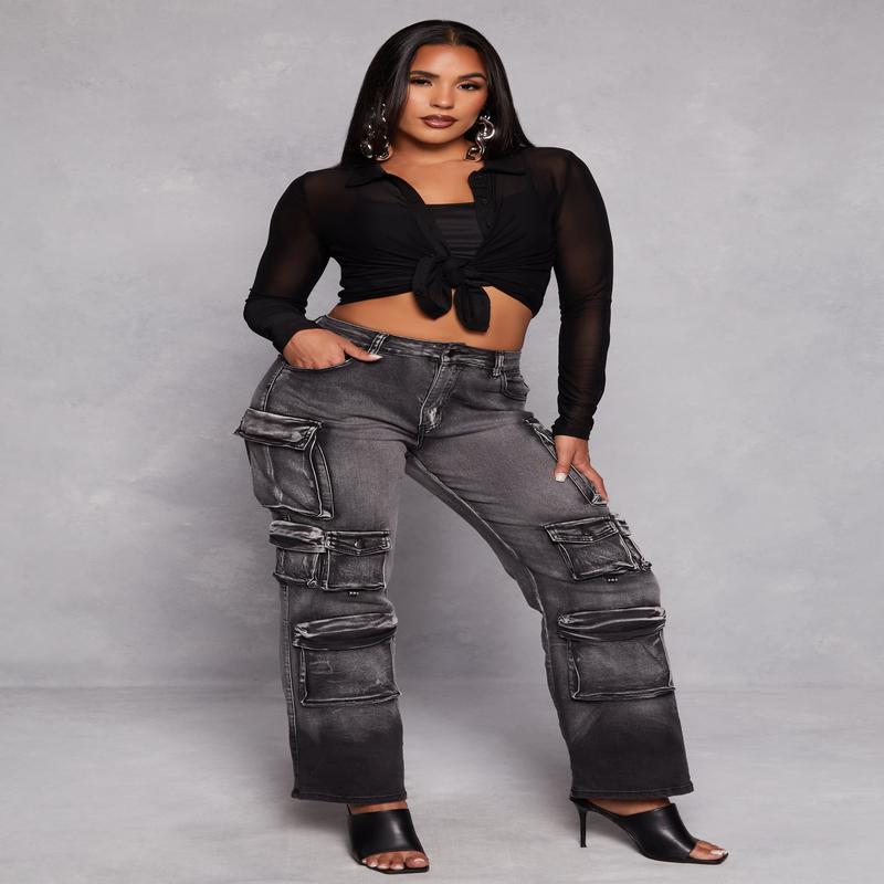 Ombre Acid Wash Cargo Jeans