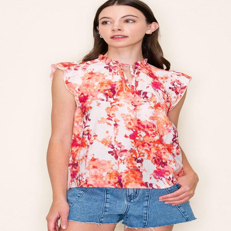 Twin Angels Keyhole Floral Shirt