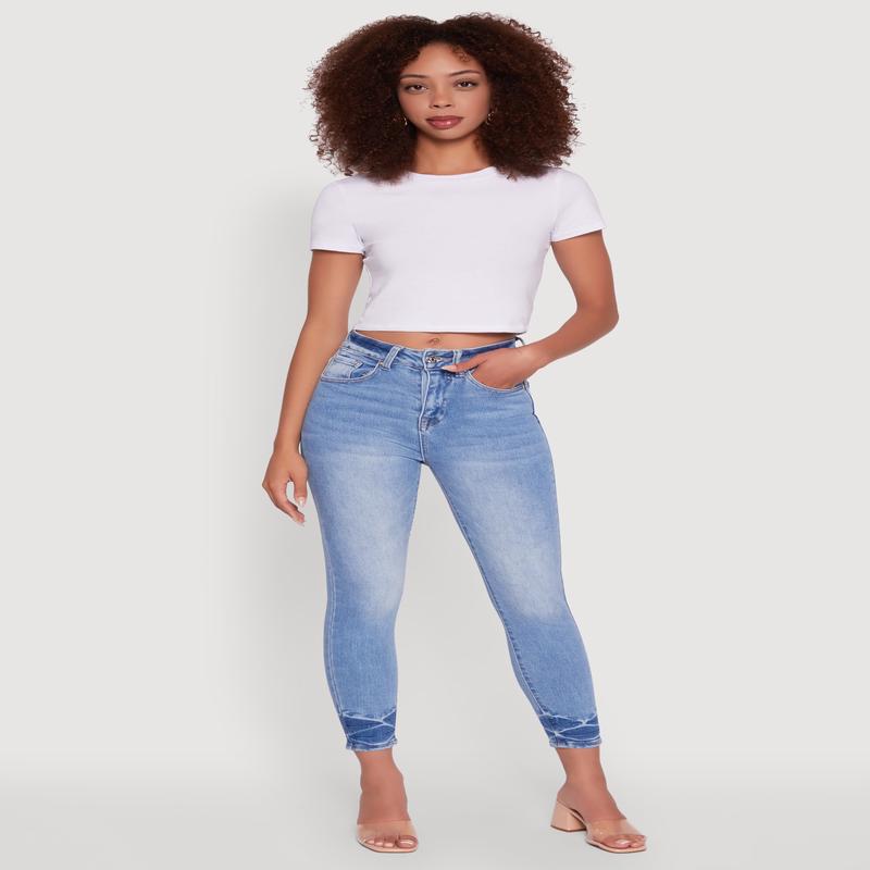 WAX Crinkle Hem Whiskered Skinny Jeans