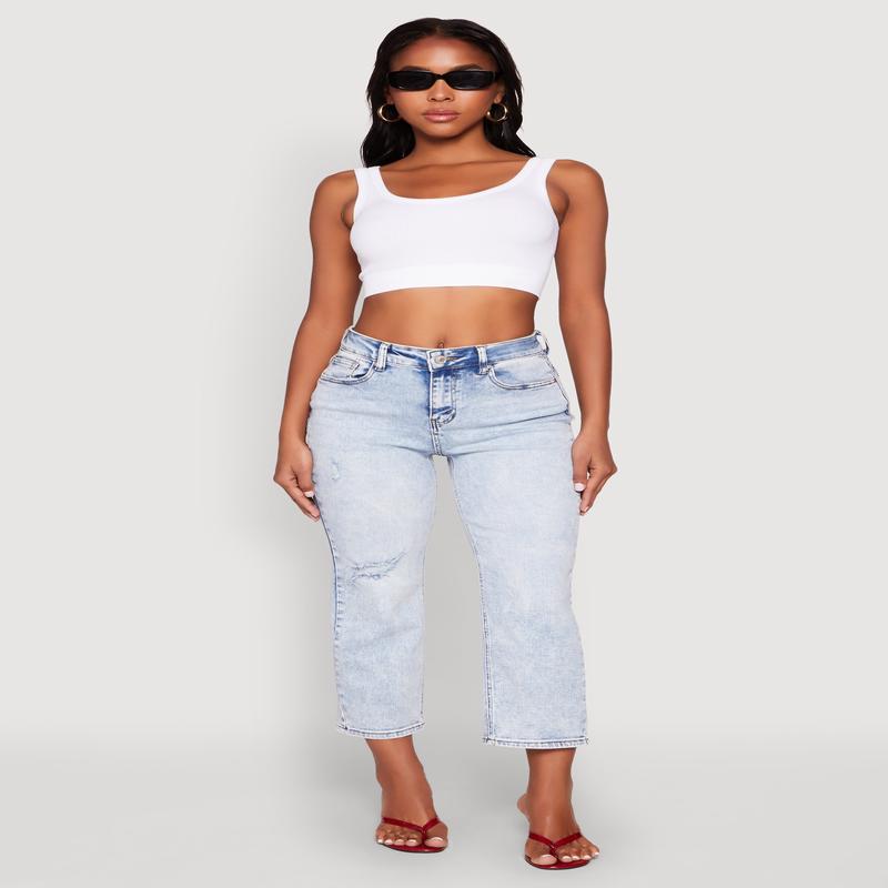 WAX Distressed Straight Leg Capri Jeans