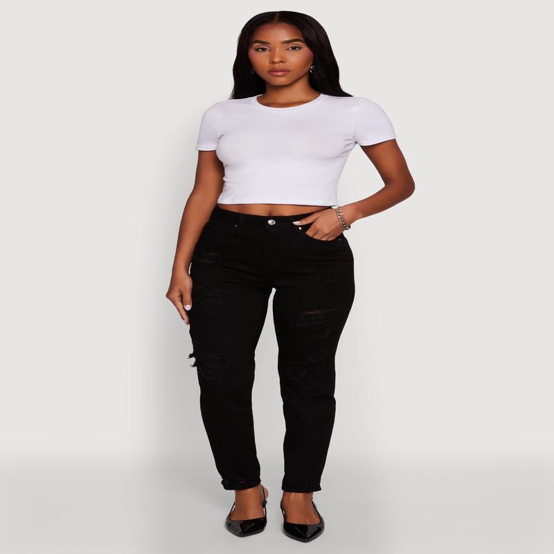 WAX Stretch Mid Rise Distressed Skinny Jeans