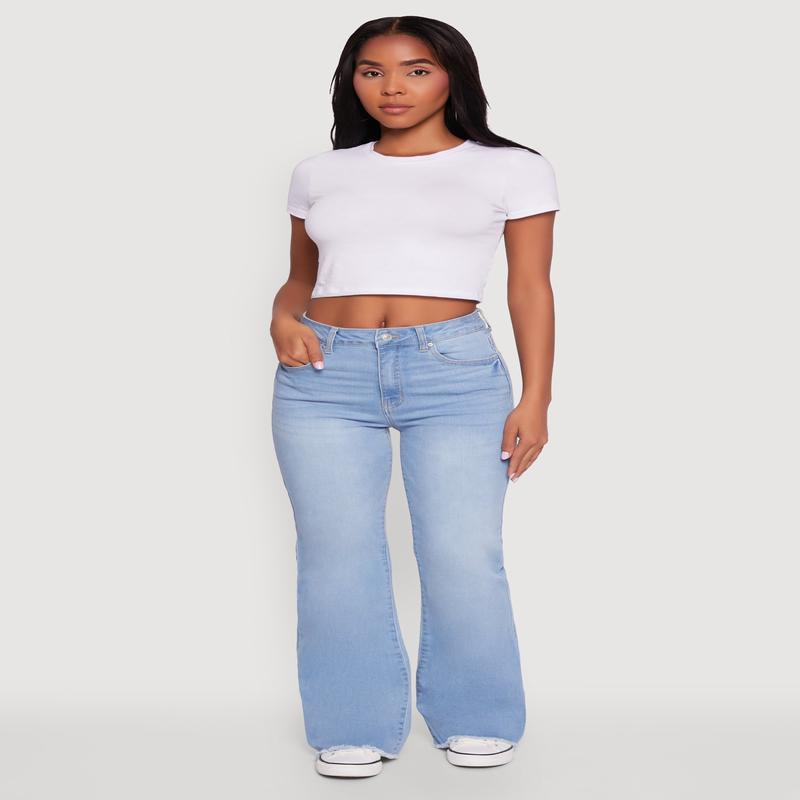 WAX Whiskered Mid Rise Frayed Hem Flare Jeans