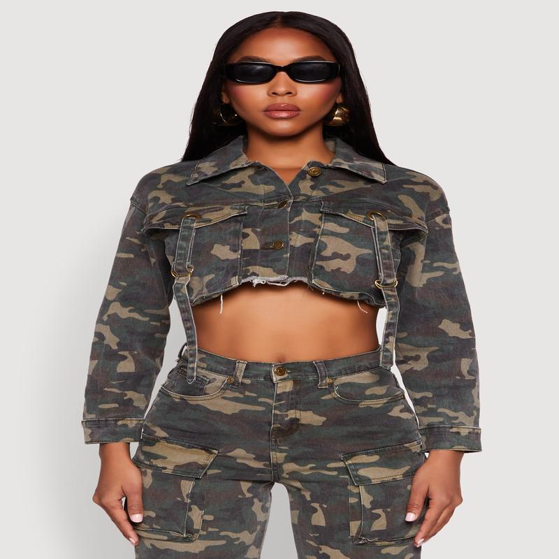 Camouflage Cargo Pocket Jean Jacket