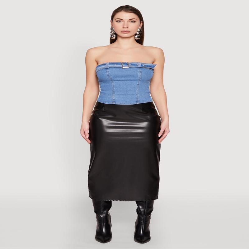 Denim Belted Front Tube Top