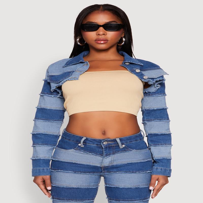 Denim Striped Bolero Jacket
