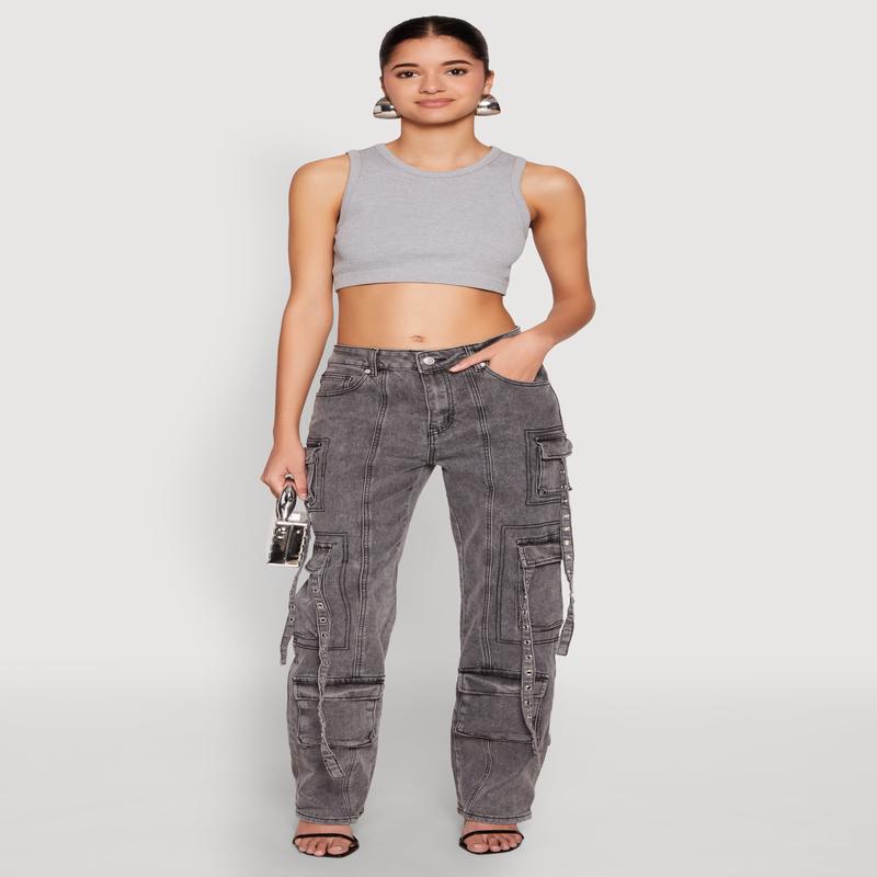 Mineral Wash Pintuck Cargo Jeans