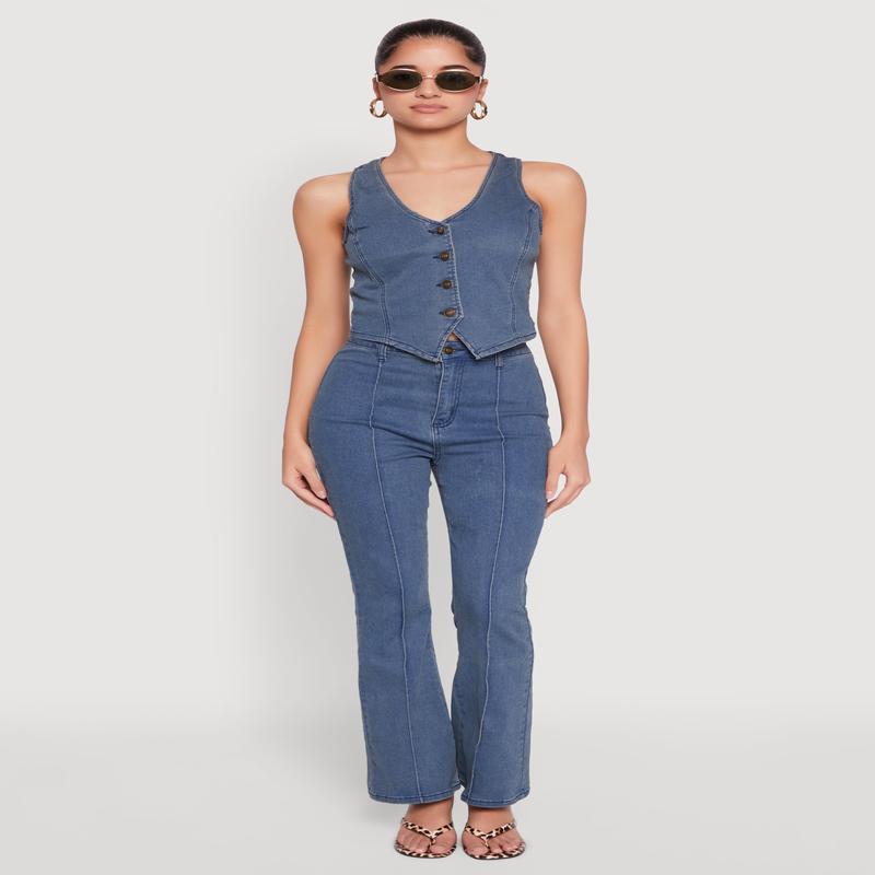 Pintuck Flare Jeans